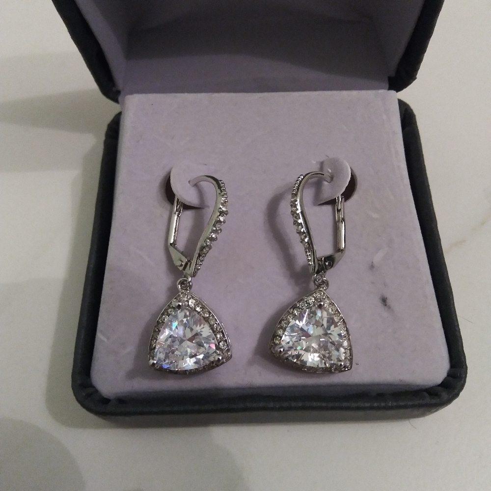 Silver and Crystal Teardrop Earrings NWOT